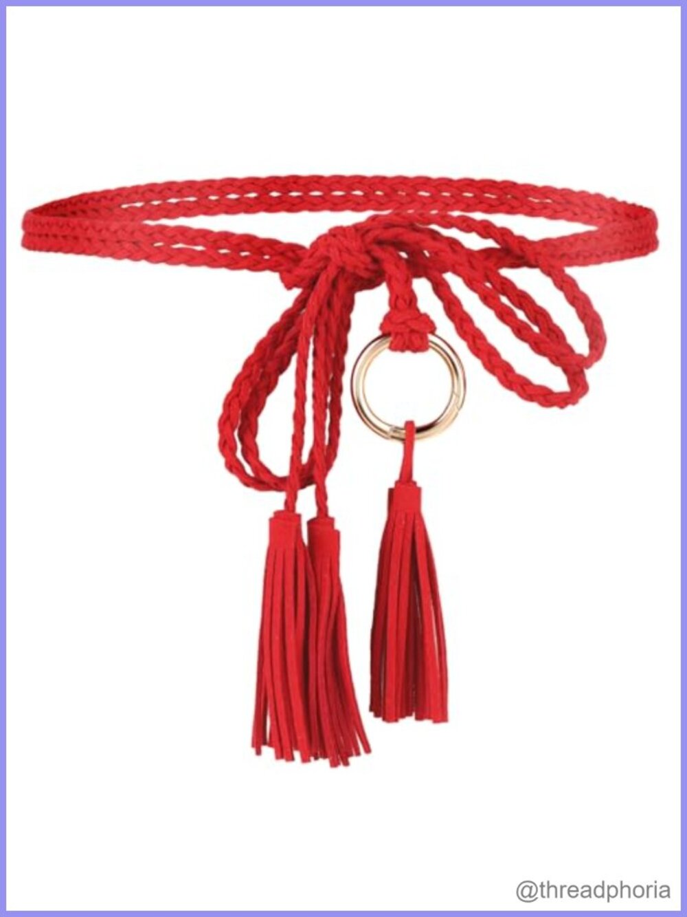 Women's Tassel Braided Waist Belt Skinny Handwoven with Ring for Dress